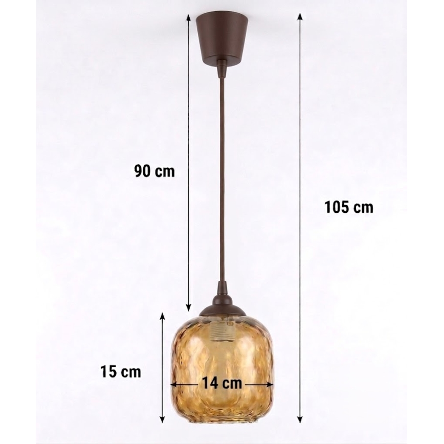 Brilagi - LED-pendel med kabelophæng RETRO GLASS 1xE27/60W/230V Ø 14 cm brun/røget brun