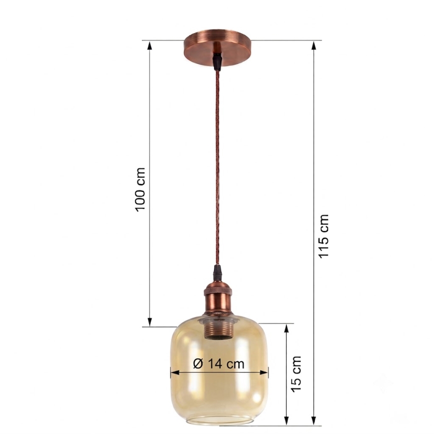 BRILAGI - LED pendel på wire RETRO GLASS 1xE27/60W/230V Ø 14 cm kobber/røgbrun