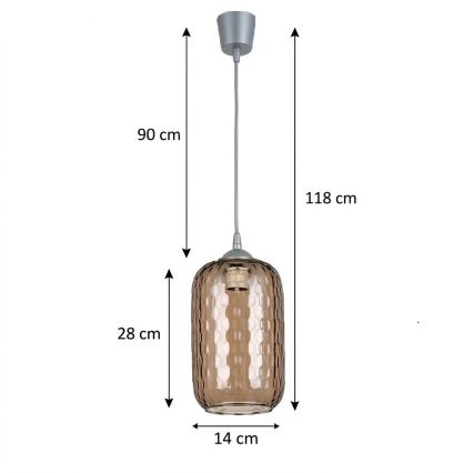 BRILAGI - LED-pendel på kabel RETRO GLASS 1xE27/60W/230V Ø 14 cm sølv/røgbrun