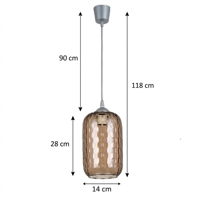 BRILAGI - LED-pendel på kabel RETRO GLASS 1xE27/60W/230V Ø 14 cm sølv/røgbrun