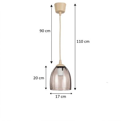 Brilagi - LED-pendel på kabel RETRO GLASS 1xE27/60W/230V Ø 17 cm beige/røget beige
