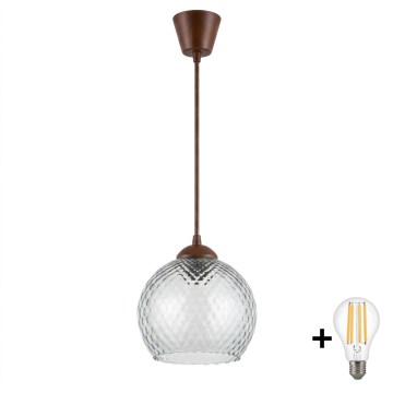 Brilagi - LED-pendel på kabel RETRO GLAS 1xE27/60W/230V Ø 25 cm brun/røget grå