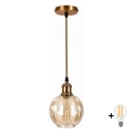 BRILAGI - LED-pendel på kabel RETRO GLASS 1x E27/60W/230V Ø 18 cm guld/røget brun