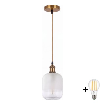 BRILAGI - LED pendel på kabel RETRO GLASS 1xE27/60W/230V Ø 14 cm guld/hvid