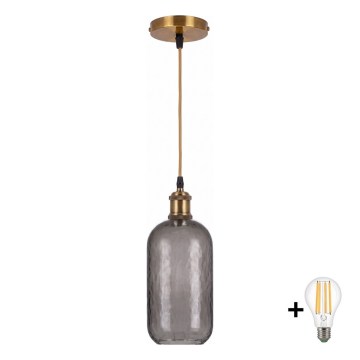 BRILAGI - LED-pendel på kabel RETRO GLASS 1xE27/60W/230V Ø 14 cm guld/røget grå