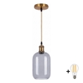 BRILAGI - LED-pendel på kabel RETRO GLASS 1xE27/60W/230V Ø 14 cm guld/røggrå