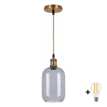 BRILAGI - LED-pendel på kabel RETRO GLASS 1xE27/60W/230V Ø 14 cm guld/røggrå