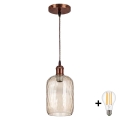 Brilagi - LED-pendel på kabel RETRO GLASS 1xE27/60W/230V Ø 14 cm kobber/røgbrun