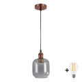 Brilagi - LED-pendel på kabel RETRO GLASS 1xE27/60W/230V Ø 14 cm kobber/røget grå