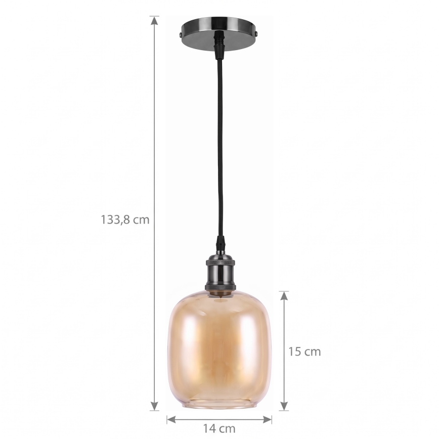 BRILAGI - LED-pendel på wire RETRO GLASS 1xE27/60W/230V Ø 14 cm sort/røget brun