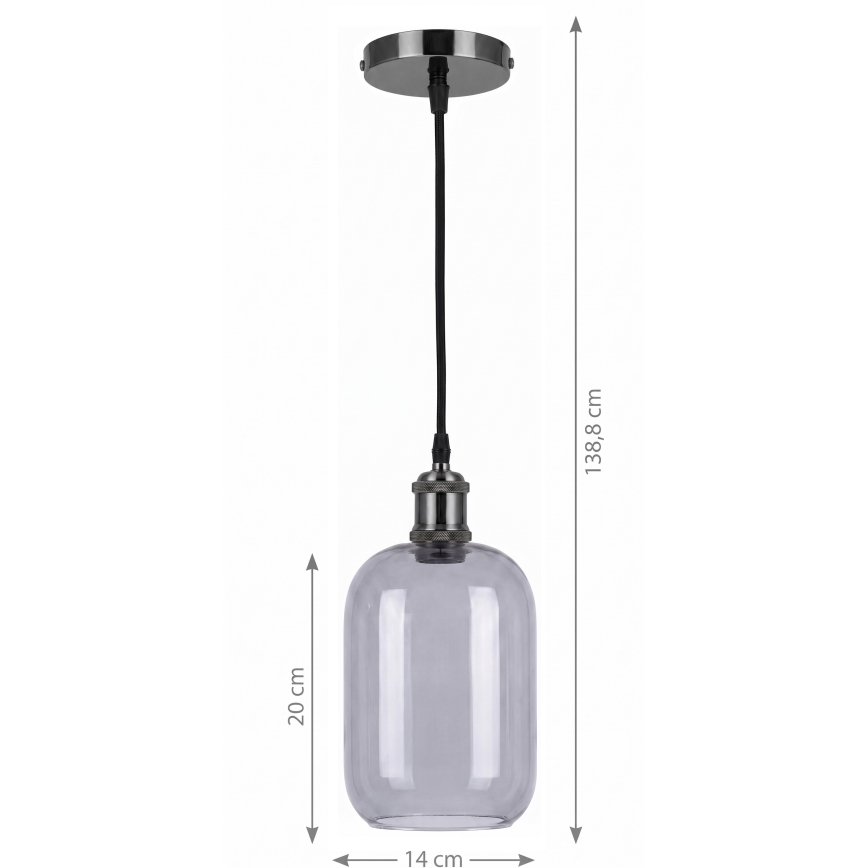BRILAGI - LED-pendel på ledning RETRO GLASS 1xE27/60W/230V Ø 14 cm sort/røggrå