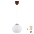 Brilagi - LED-pendel på kabel RETRO GLASS 1xE27/60W/230V Ø 15 cm brun/hvid