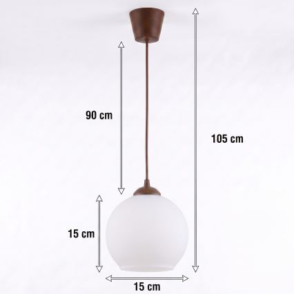 Brilagi - LED-pendel på kabel RETRO GLASS 1xE27/60W/230V Ø 15 cm brun/hvid
