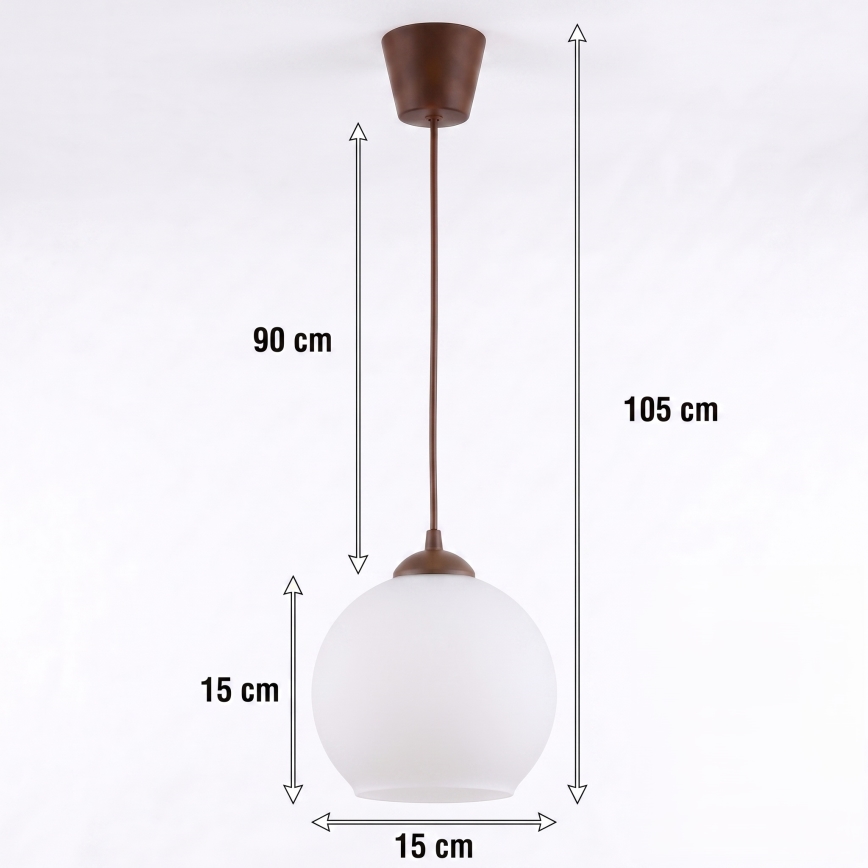 Brilagi - LED-pendel på kabel RETRO GLASS 1xE27/60W/230V Ø 15 cm brun/hvid