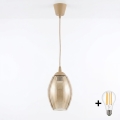 Brilagi - LED pendel på kabel RETRO GLASS 1xE27/60W/230V Ø 17 cm beige/røget beige