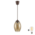 Brilagi - LED-pendel på kabel RETRO GLASS 1xE27/60W/230V Ø 17 cm brun/røget beige