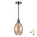 BRILAGI - LED-pendel på kabel RETRO GLASS 1xE27/60W/230V Ø 17 cm sort/røget beige