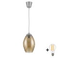Brilagi - LED-pendel på kabel RETRO GLASS 1xE27/60W/230V Ø 17 cm sølv/røget beige