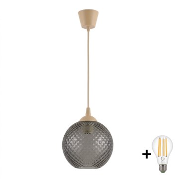 Brilagi - LED-pendel på kabel RETRO GLASS 1xE27/60W/230V Ø 18 cm beige/røggrå
