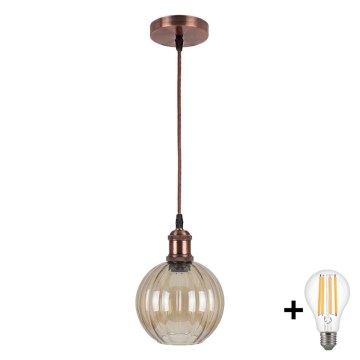 Brilagi - LED-pendel på kabel RETRO GLASS 1xE27/60W/230V Ø 18 cm hvid/røget brun