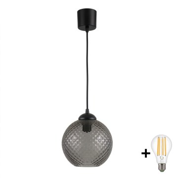 Brilagi - LED-pendel på kabel RETRO GLASS 1xE27/60W/230V Ø 18 cm sort/røget grå
