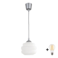 Brilagi - LED-pendel på kabel RETRO GLASS 1xE27/60W/230V Ø 20 cm sølv/hvid