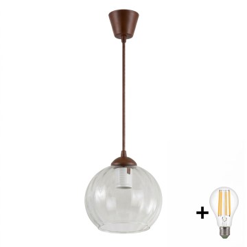 Brilagi - LED-pendel på kabel RETRO GLASS 1xE27/60W/230V Ø 25 cm brun/klar