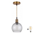 BRILAGI - LED-pendel på kabel RETRO GLASS 1xE27/60W/230V Ø 25 cm guld/røget grå