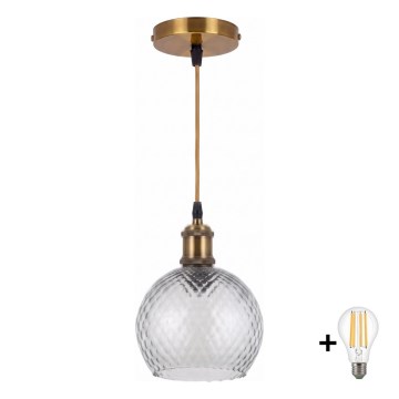 BRILAGI - LED-pendel på kabel RETRO GLASS 1xE27/60W/230V Ø 25 cm guld/røget grå