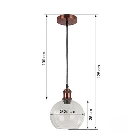BRILAGI - LED-pendel på kabel RETRO GLASS 1xE27/60W/230V Ø 25 cm kobber/klart glas