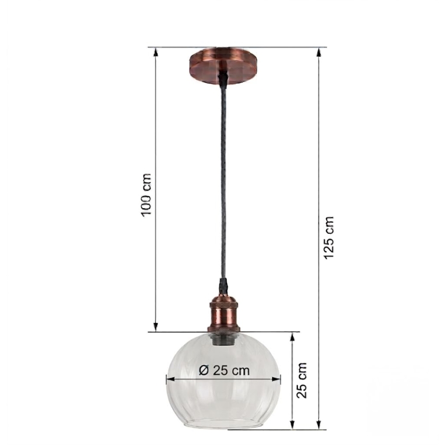 BRILAGI - LED-pendel på kabel RETRO GLASS 1xE27/60W/230V Ø 25 cm kobber/klart glas