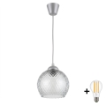 Brilagi - LED-pendel på kabel RETRO GLASS 1xE27/60W/230V Ø 25 cm sølv/røggrå