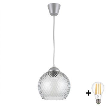 Brilagi - LED-pendel på kabel RETRO GLASS 1xE27/60W/230V Ø 25 cm sølv/røggrå