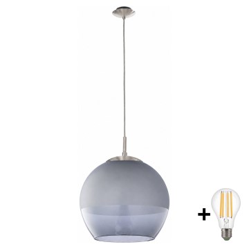 BRILAGI - LED pendel på kabel RETRO GLASS 1xE27/60W/230V Ø 38 cm mat krom/røget grå