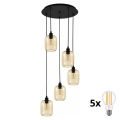 BRILAGI - LED-pendel på kabel RETRO GLASS 5xE27/60W/230V sort/røget brun