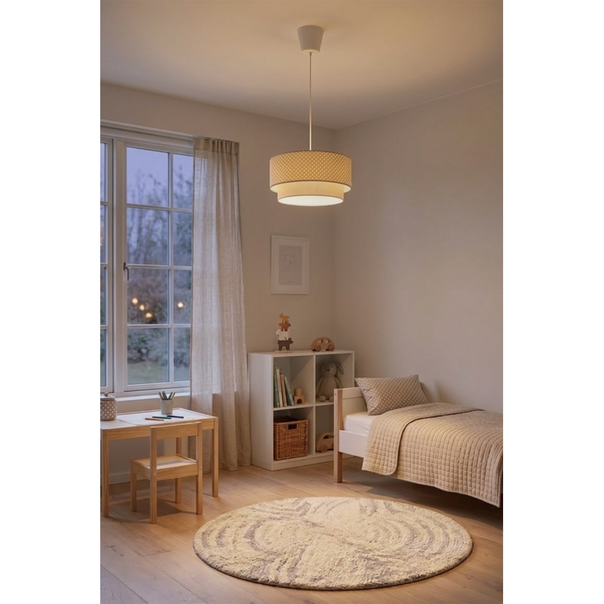 Brilagi-LED pendel på ledning BOHO BOBO 1xE27/60W/230V Ø 40 cm med prikker beige/creme