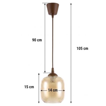Brilagi - LED-pendel på ledning RETRO GLASS 1xE27/60W/230V Ø 14 cm brun/røget brun