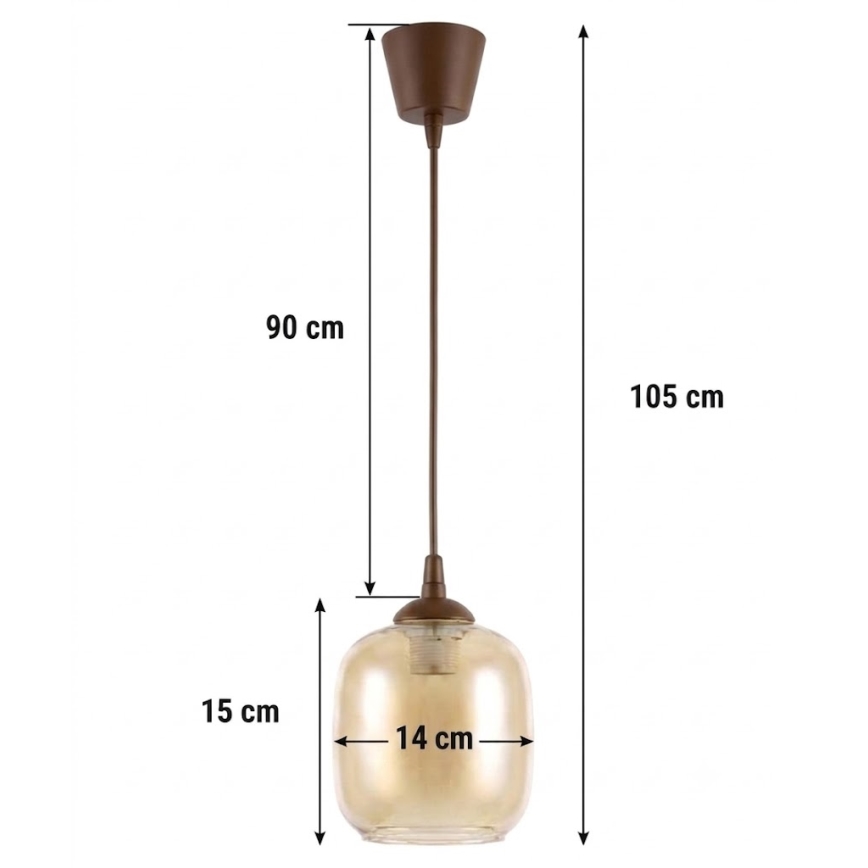 Brilagi - LED-pendel på ledning RETRO GLASS 1xE27/60W/230V Ø 14 cm brun/røget brun