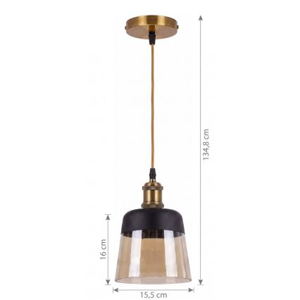 BRILAGI - LED-pendel på ledning RETRO GLASS 1xE27/60W/230V Ø 15,5 cm guld/røget beige