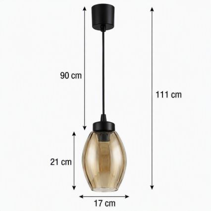 Brilagi - LED-pendel på wire RETRO GLASS 1xE27/60W/230V Ø 17 cm sort/røgfarvet beige