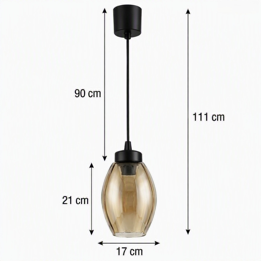 Brilagi - LED-pendel på wire RETRO GLASS 1xE27/60W/230V Ø 17 cm sort/røgfarvet beige
