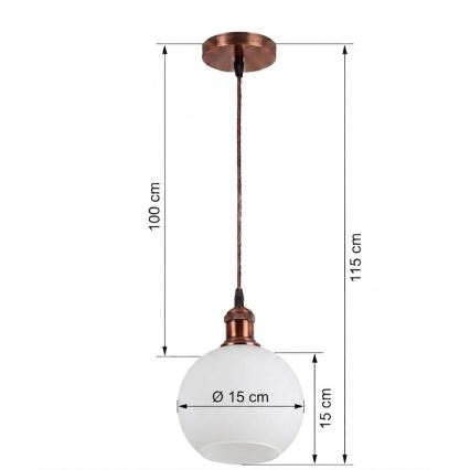 Brilagi - LED-pendel på ledning RETRO GLASS 1x E27/60W/230V Ø 15 cm kobber/hvid