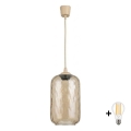 BRILAGI - LED-pendel på ledning RETRO GLASS 1xE27/60W/230V Ø 14 cm beige/røget brun