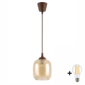 Brilagi - LED-pendel på ledning RETRO GLASS 1xE27/60W/230V Ø 14 cm brun/røget brun
