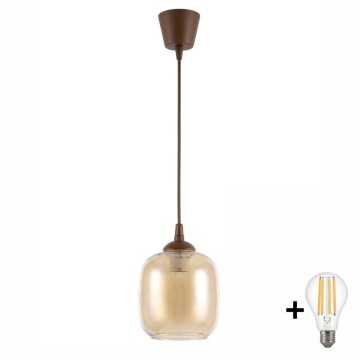 Brilagi - LED-pendel på ledning RETRO GLASS 1xE27/60W/230V Ø 14 cm brun/røget brun