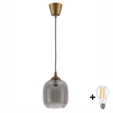 Brilagi - LED-pendel på ledning RETRO GLASS 1xE27/60W/230V Ø 14 cm brun/røget grå