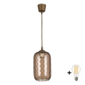 Brilagi - LED-pendel på ledning RETRO GLASS 1xE27/60W/230V Ø 14 cm brun//røgfarvet brun