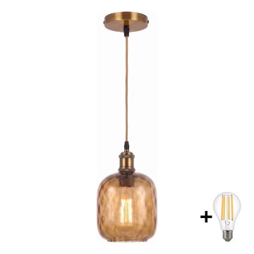 BRILAGI - LED pendel på ledning RETRO GLASS 1xE27/60W/230V Ø 14 cm guld/røgbrun