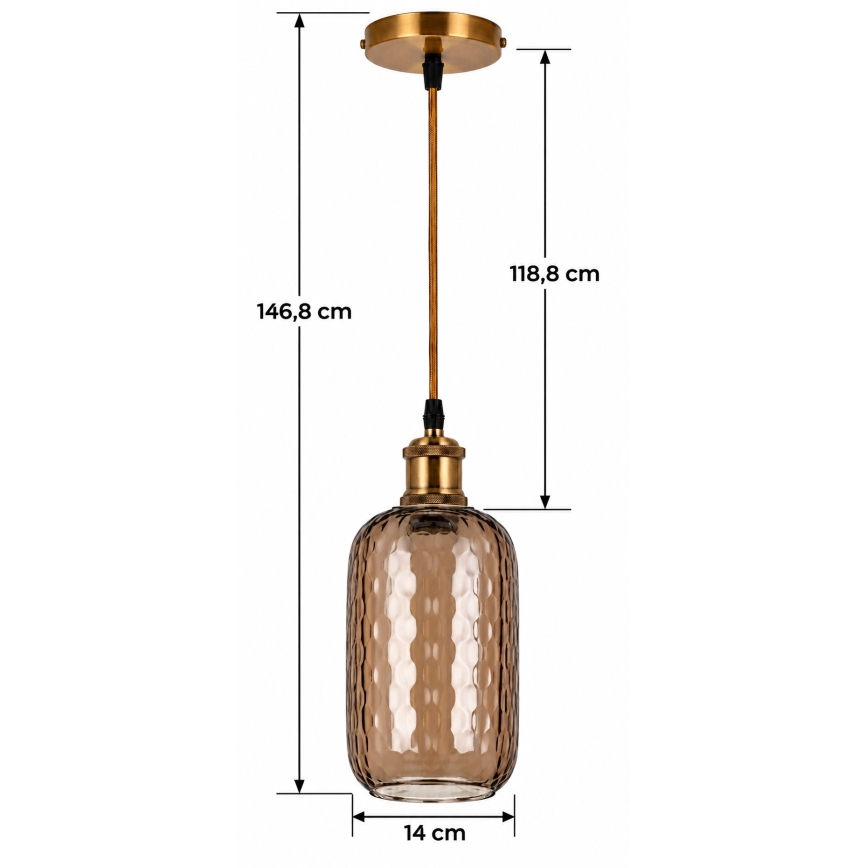 BRILAGI - LED-pendel med ledning RETRO GLASS 1xE27/60W/230V Ø 14 cm guld/røget brun