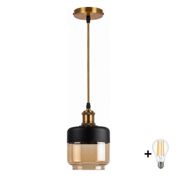 BRILAGI - LED-pendel på ledning RETRO GLASS 1xE27/60W/230V Ø 14 cm guld/røgfarvet beige